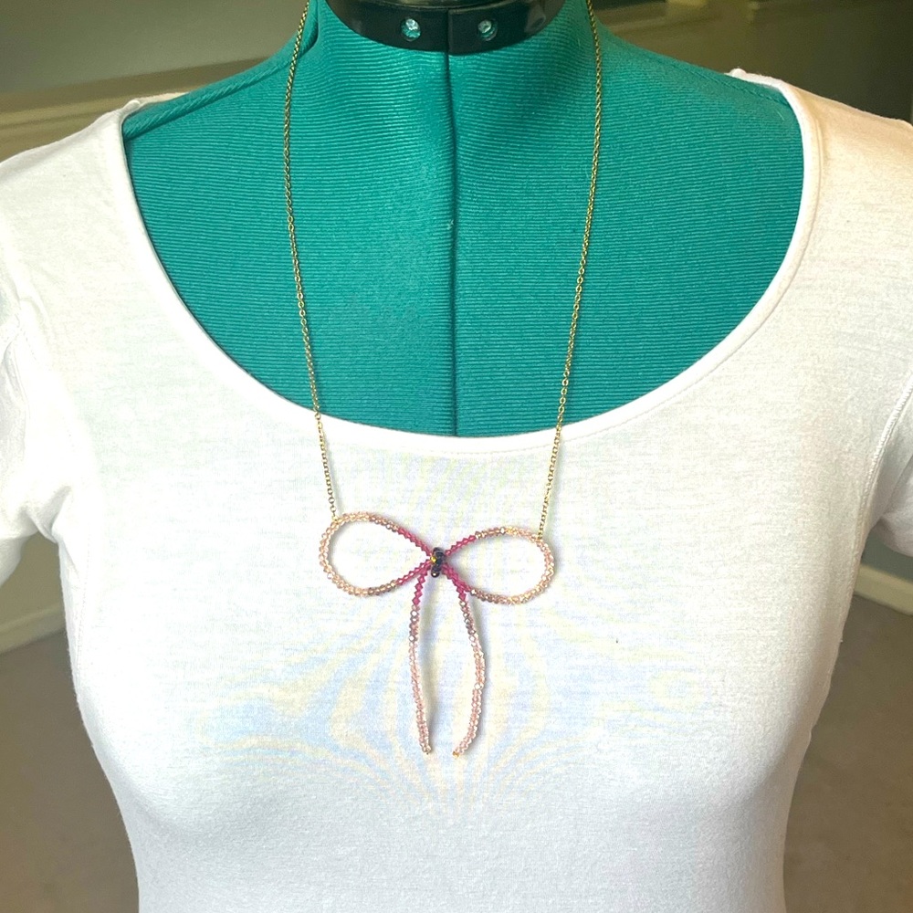 Cute Anthropologie Necklace with Ombre Pink Beaded Bow